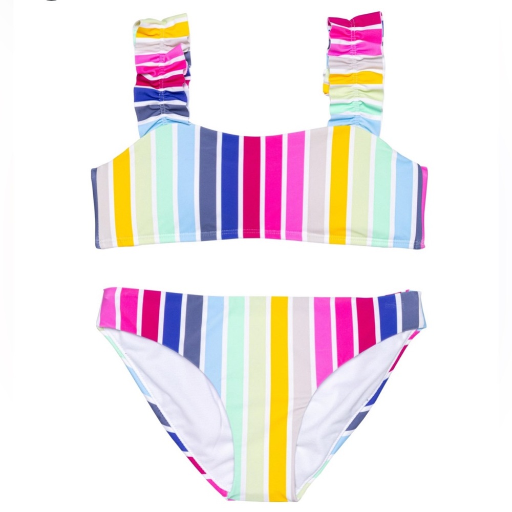 Raisins big kids Colorful Striped ruffles straps bikini swimsuit size 16 NEW
